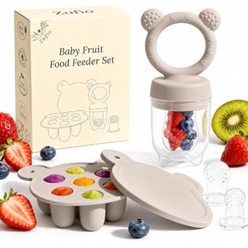 Baby Food Feeder Pacifier, 3 Teat Sizes, BPA Free Baby Feeding Essentials, Gray