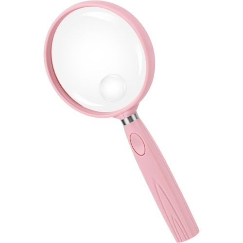 Feosky Handheld Reading Magnifier, 10X Magnifier, 75mm Shatterproof Lens, Non-Slip Handle for Adults Close Work, Seniors Reading and Nature Exploration, Hobby Observation(Pink)