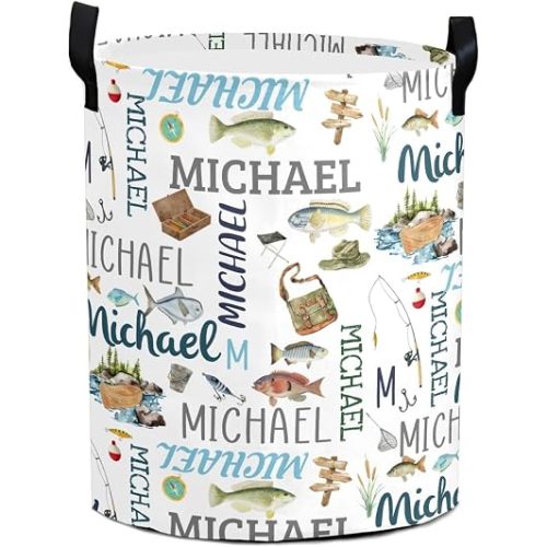 Large Personalized Laundry Basket, 58L Custom Waterproof Freestanding Laundry Hamper Collapsible Clothes Hamper with Handles, Customized Storage Bin for Laundry Room, Bathroom, Bedroom, Dorm (Fish)