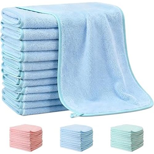 6 Pack Blue Baby Burp Cloths for Boys and Girls Coral Fleece 20 x 10 Inch Super Soft Burp Cloths with Organza Bag for Newborn Sensitive Skin Essential