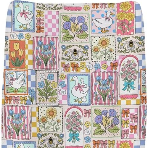 Pastel Geese Flowers Changing Pad Covers for Baby Girls Boys Cottagecore Duck Bows Floral Bees Fitted Changing Table Cover Mats Spring Farm Animals Soft Diaper Change Table Cover Sheets 32''×16''