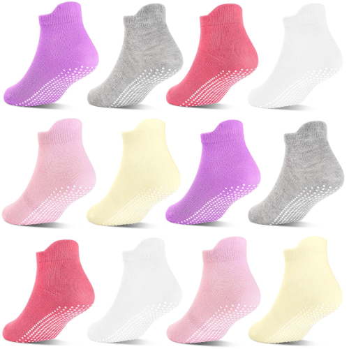 ELUTONG Non Slip Toddler Socks with Grip 12 Pairs Baby Girls Ankle Socks for Kids Children 6 Months-7 Years Old