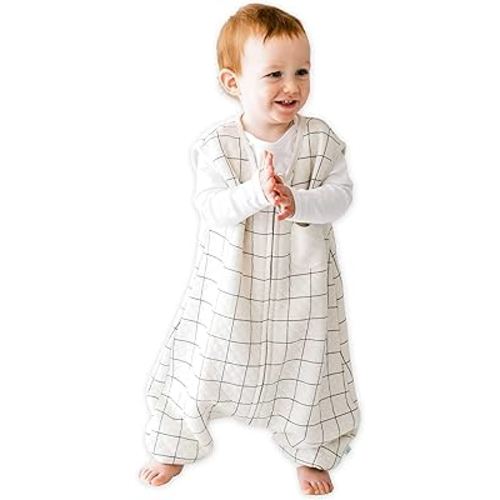 Tealbee Dreamsuit Toddler Sleep Sack with Feet – Walker Sleep Bag with Legs, Rayon made from Bamboo, Summer 0.8 TOG, 2-Way Zipper, 12m-2T - Checkered