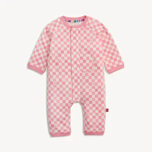 Magnetic Romper in pink checkerboard