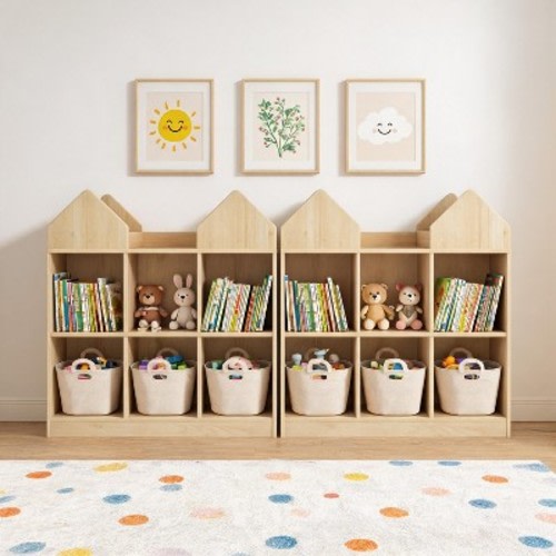 Set of 2 Kids Castle Cube Toy Storage Organizer – 6 Cubby Open Bookshelf with Anti Tip Wall Device – Perfect for Playrooms, Bedrooms, and Nurseries