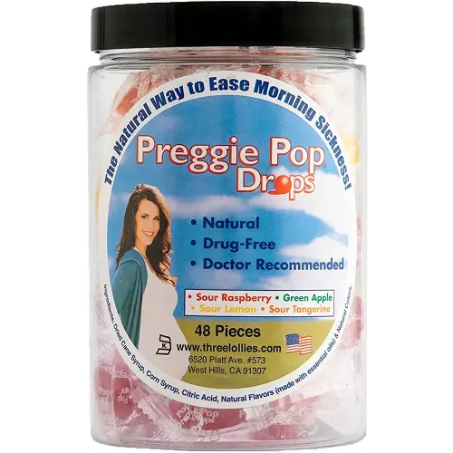 Preggie Pop Drops Morning Sickness Relief for Pregnant Women. Assorted Yummy Candy Drops for Pregnancy. 48 Count