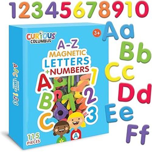 Curious Columbus Magnetic Letters and Numbers for Toddlers. Foam Alphabet Fridge Magnets and Numbers for Kid Learning. 123 ABC Toddler Magnets for Refrigerator