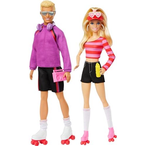 Barbie Fashionistas Set with 2 Fashion Dolls & 6 Accessories, Ken Roller-Skating Fashion Dolls, 65th Anniversary Collectible (Amazon Exclusive)