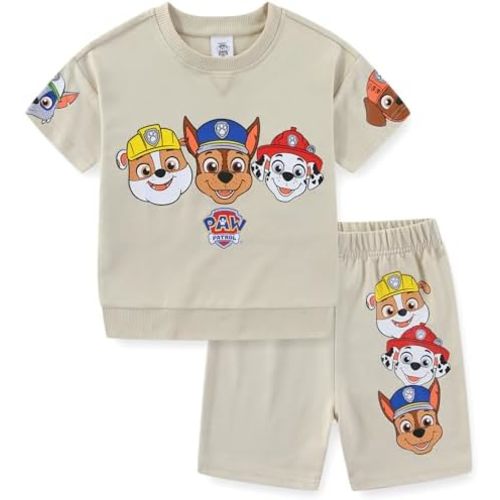 Paw Patrol Boys French Terry Short Sleeve T-Shirt and Short Set for Toddler and Big Kids
