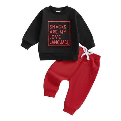 Toddler Baby Boys Fall Outfits for Valentines Day 3 6 12 18 24 Months 2T 3T Letter Print Long Sleeve Sweatshirts and Long Pants 2Pcs Clothes Set