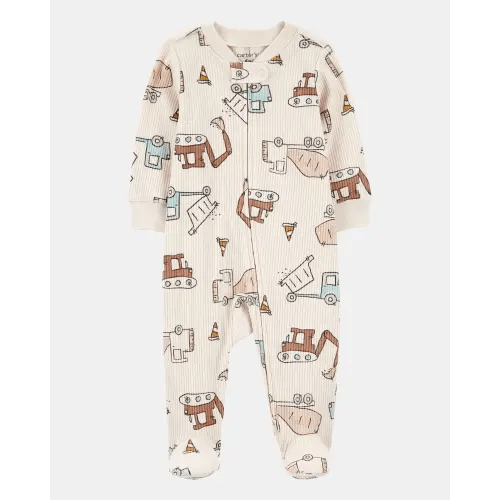 Baby Boy Construction 2-Way Zip Ribbed Sleep & Play Pajamas - Cream | Carter's