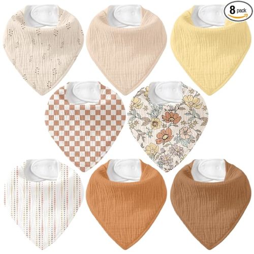 8 Pack Muslin Baby Bandana Bibs for Drooling and Teething