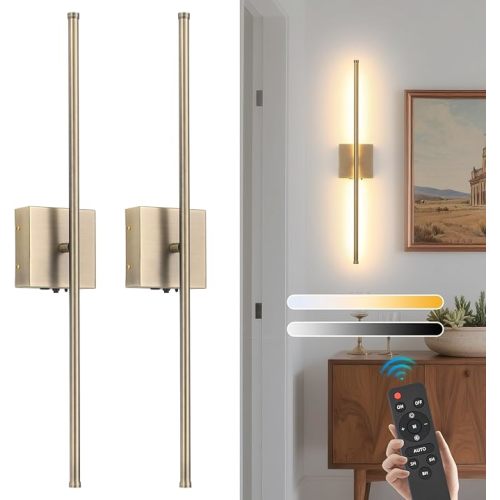 Battery Operated Wall Sconces set of 2, 11000mAh Rechargeable Brushed Bronze Wireless Wall Lights, 350°Rotate Dimmable Wall Lamp with Remote, 3 Color Temperatures (Brushed Bronze)