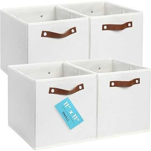 OrganiHaus 11" x 11" x 11" Fabric Cubes Storage Bins Set of 4 - White