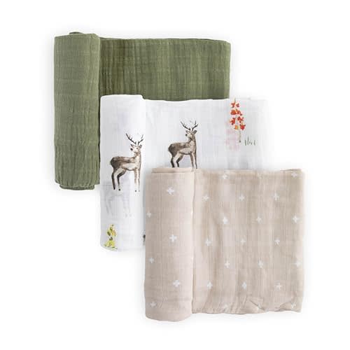 Little Unicorn Muslin Swaddle Blanket for Newborns & Infants | Soft & Breathable Fabric | Set of 3 Baby Blankets for Swaddling, Nursing, Shower Gifts (Oh Deer)