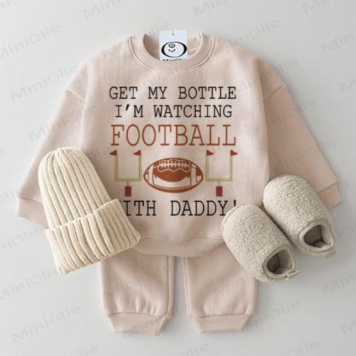 GET MY BOTTLE I'M WATCHING FOOTBALL WITH DADDY Baby Beige 2-Piece Set
