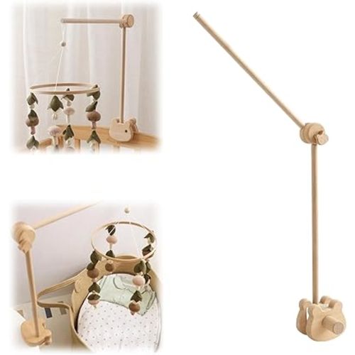 Baby Crib Mobile Arm,Desktop Installable Bear Wooden Crib Baby Holder,Thickened Bear Nursery Decor Attachment,Safe Anti Slip Adjustable Height
