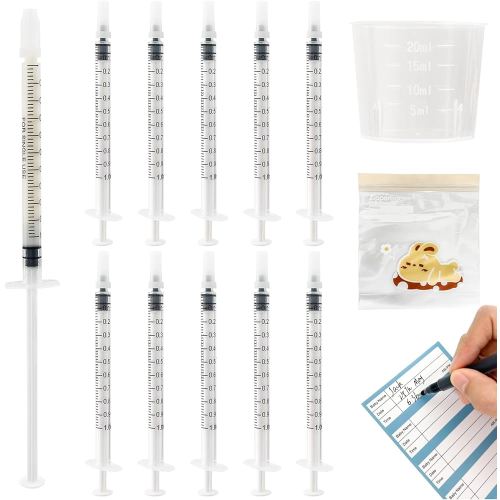 50 Sets 1mL Colostrum Syringes with Caps, Colostrum Collector Kit Include 50pcs 1mL Sterile Syringes, 1 Measuring Cup, 5 Storage Bags, 50 Labels