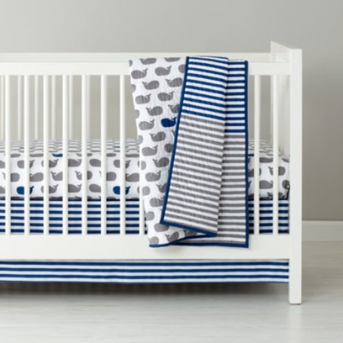 Blue Stripe Whale Crib Quilt