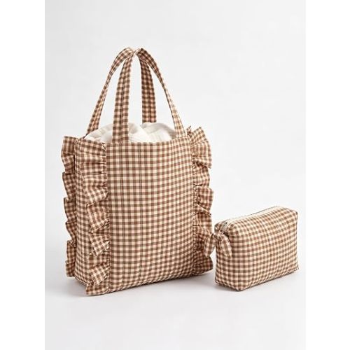 JQWSVE Plaid Stroller Bag with Detachable Handle Drawstring Pocket Includes Mini Pouch Universal for Strollers