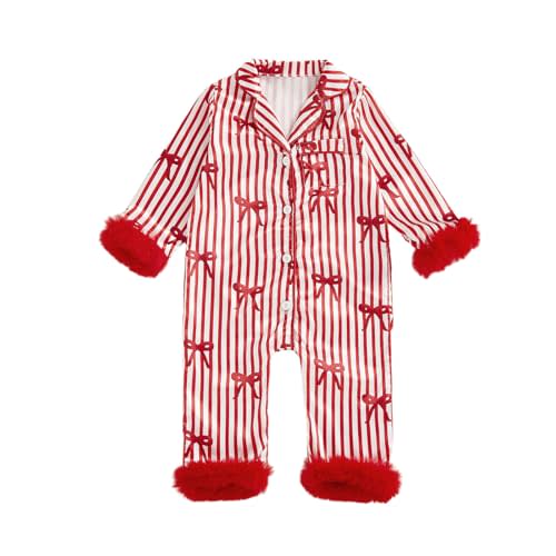 Baby Girl Christmas Pajamas Santa Jumpsuit Furry Trim Romper | Baby Christmas Pajamas Newborn Girl Santa Feather Trim Nightgown Jumpsuit Romper Cute One Piece Silk Pjs Sleepwear