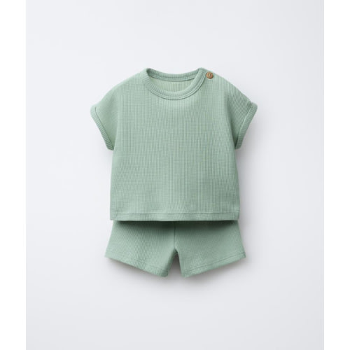 PLAIN WAFFLE T-SHIRT AND BERMUDA SET - Green | ZARA United States
