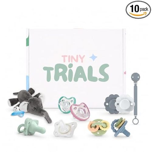 Pacifier Trial Pack Variety Box for Newborns 0–6 Months – 9 BPA-Free Silicone Baby Pacifiers + Pacifier Clip (Dr Brown's, Nuby, Dr. Talbot’s, Chicco, Suavinex) – Baby Registry Must-Have, Tiny Trials