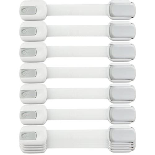 Child Safety Strap Locks (10 Pack) Baby Locks For Cabinets And Drawers, Toilet, Fridge & More. 3M Adhesive Pads. Easy Installation, No Drilling Required, White/Gray