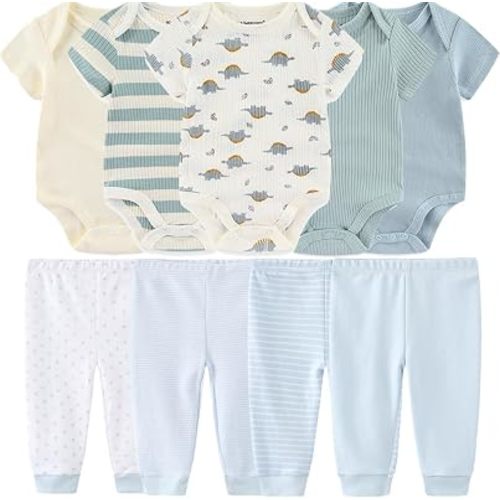 Kiddiezoom Baby Layette Set Baby Boys' 9-Piece Bodysuits Pants Set Toddler Girl Boy Unisex Baby Gift Sets
