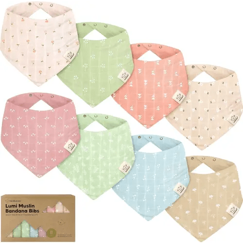 8-Pack Muslin Baby Bibs for Boys, Girls - Muslin Bandana Drool Bibs for Baby Girl & Boy, Drooling Newborn, Teething Toddler, Infant 0-36 months, 100% Cotton Extra Absorbent & Soft(Wild Bloom)