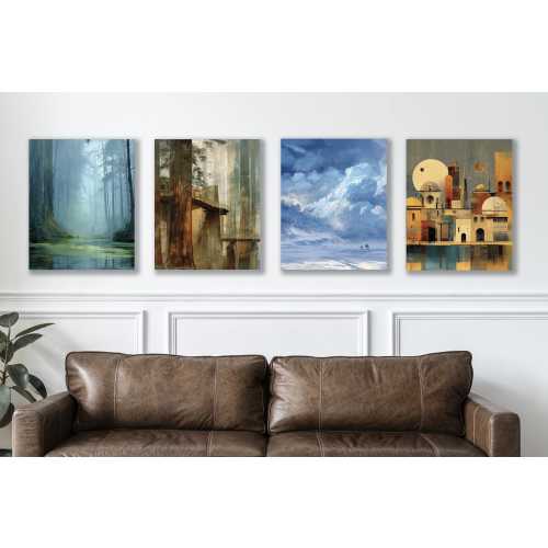 Star Wars inspired abstract boho style canvas art inspired by the planets of Tatooine, Hoth, Endor and Dagobah from the original trilogy.