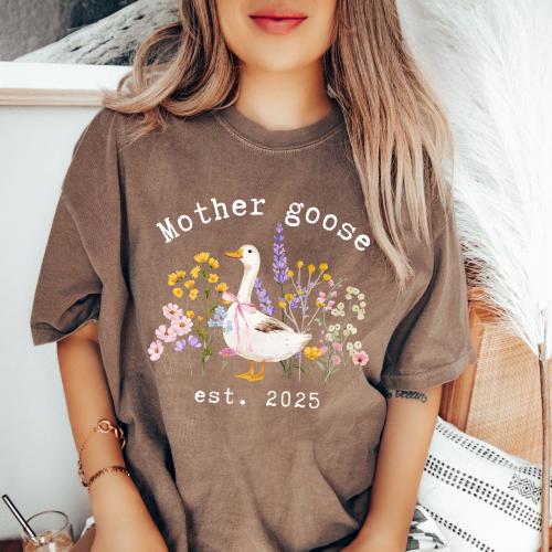 Custom Mother Goose Shirt, Mama Goose Shirt,Wildflowers Pregnancy Announcement,Comfort Colors® Pregnancy Reveal,New Mom Gift,Mom To Be Shirt