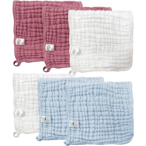6 Pack Organic Cotton Muslin Burp Cloths 100% Cotton Muslin Cloths Large 20''x10'' Extra Soft and Absorbent Baby Burping Cloth 6-Layer Ultra-Absorbent - Mix