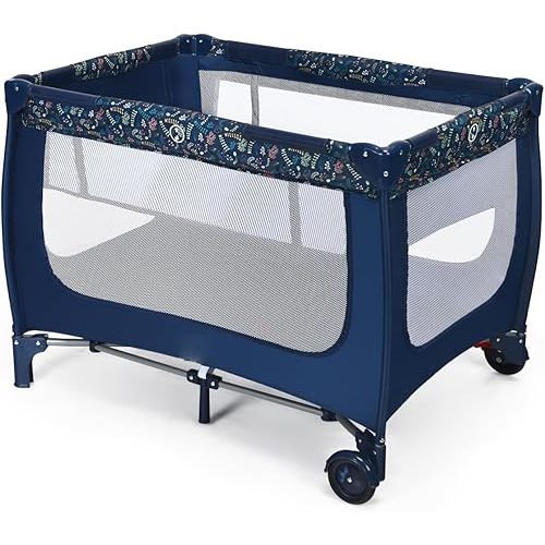 HONEY JOY Pack and Play, Foldable Baby Playard with Bassinet, Lightweight Installation-Free Travel Baby Crib from Newborn to Toddlers, Portable Nursery Center w/Lockable Wheels & Carry Bag(Blue)
