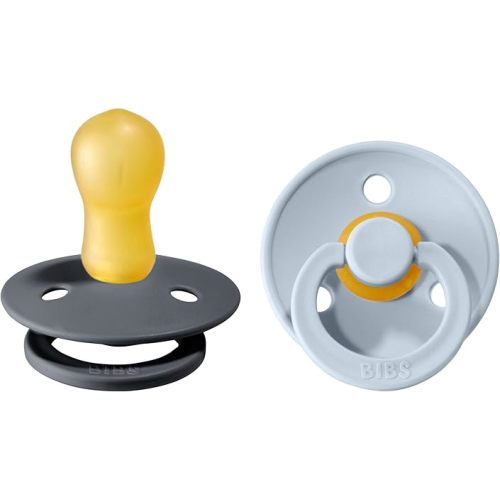 Bibs Pacifiers Color Collection, Set of 2 BPA-Free Latex Pacifiers Made in Europe, Round Nipple Baby Pacifier.