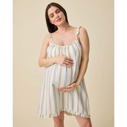 Dreamy Cotton Maternity & Nursing Nightgown | Vintage Blue Stripe - Kindred Bravely