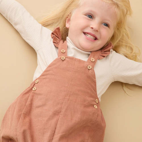 Frilled Corduroy Overalls Brown Cord / 3 - 6 M