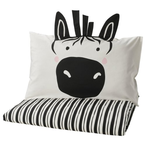 NATTHÄGER Duvet cover and pillowcase - black white/zebra Twin