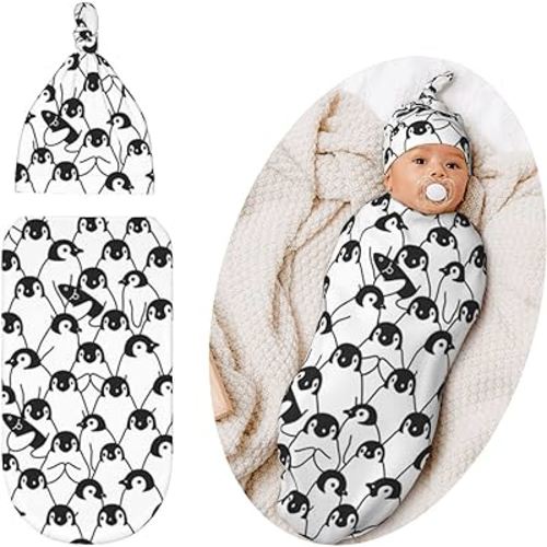 Jarverce Swaddling Blanket for Baby, Soft Sleeping Bag, Sack for Newborn Boys Girls, Unisex Baby Stuff, Penguin
