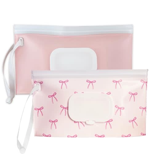 cephira Baby wipes dispenserportable baby wipes holder for outdoor, Refillable baby wipes container, on the go wet wipe pouch for travel, resuable wipes dispenser for hiking (Pale Pink)