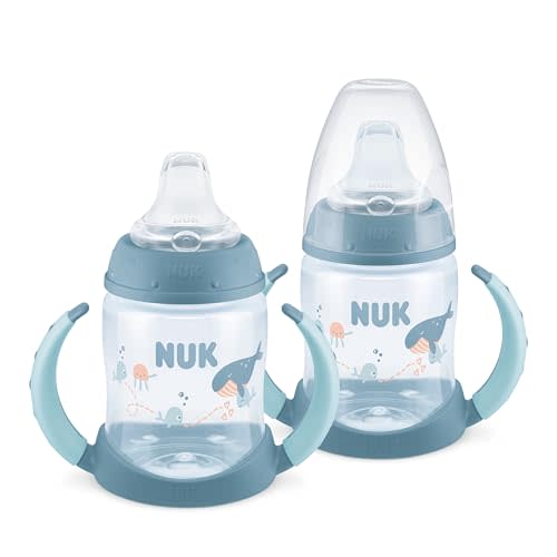 NUK First Choice Learner Cup 2.0, 5 oz. Sippy Cup with Handles, Spill Proof, Leak Proof Soft Straw Cup, 2-pack