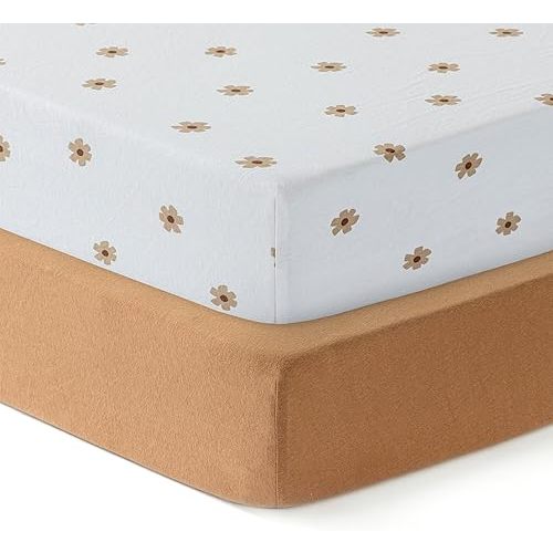 Crib Sheets Cotton,2 Pack,Soft,Standard Crib Sheets,100% Cotton Crib Sheet,for Boy,Girl, Baby Mattress Sheets and Toddler Bed Sheets, 28x52 Crib Mattress Sheets | Brown and Flowers
