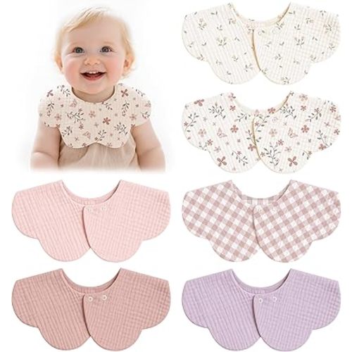 Muslin Baby Bibs, 6 Pack 100% Cotton Absorbent 360 ° Rotate Flower-Shaped Bandana Drool Bibs for Baby Girls & Boys