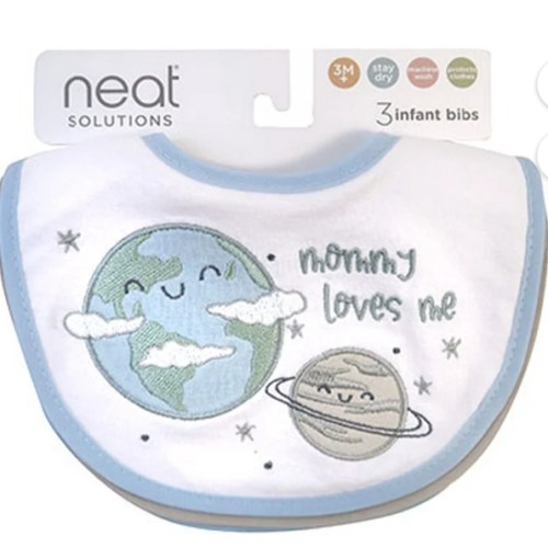 Neat Solutions Paquete de 3 Baberos con Estampado para Niños y Leche Infantil Maciza
