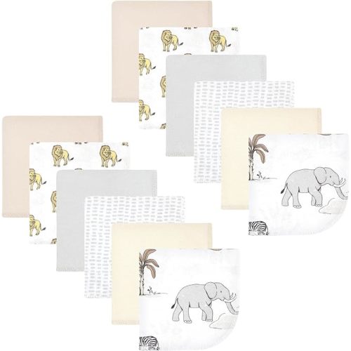 Hudson Baby Unisex Baby Flannel Cotton Washcloths 12-Pack, Neutral Safari World, One Size