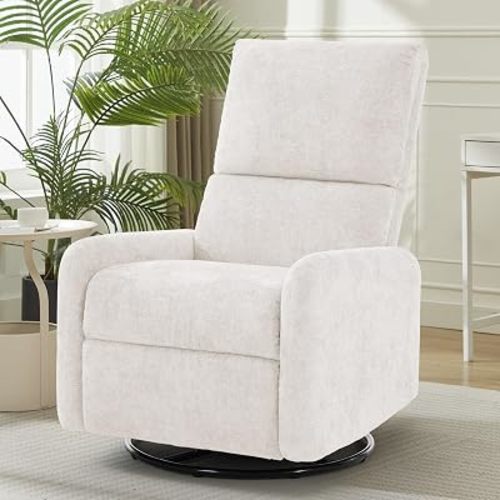Korser 360° Rocking Chair, Nursery Rocker Chair with Side Pockets, Glider Nursing Chair with Steel Structure Base, Small Chair for Small Spaces, Chenille Swivel Accent Chairs for Living Room, Nursing