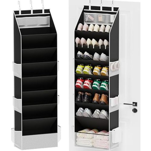 Criusia Shoe Organizer, Over the Door Shoe Organizer for Closet, Hanging Closet Shoe Storage with Large Deep Pockets, Holds Sneakers, Sandals, Boots, Fits 16–24 Pairs, Black