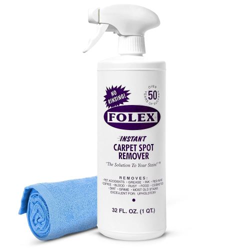 FOLEX Instant Carpet Spot Remover 32 oz – Powerful Stain Remover for Carpets, Upholstery & Rugs – Eliminates Pet Stains, Grease, Red Wine, Food, Makeup & More – With Reusable Cleaning Cloth – 1 Pack