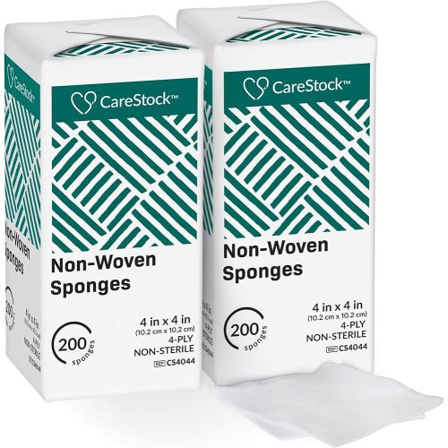 CareStock Gauze Pads 4x4 [400 Count] – 4-Ply Non-Woven Gauze Sponges, Non-Sterile, Soft, Lint-Free, Highly Absorbent Medical Grade Cotton for Wound Care, First Aid & Medical Use