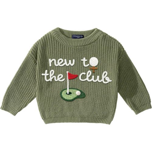 Personalized Classic Baby Sweater, Hand-Embroidered 'New to the Club', Unisex Baby Golf Announcement